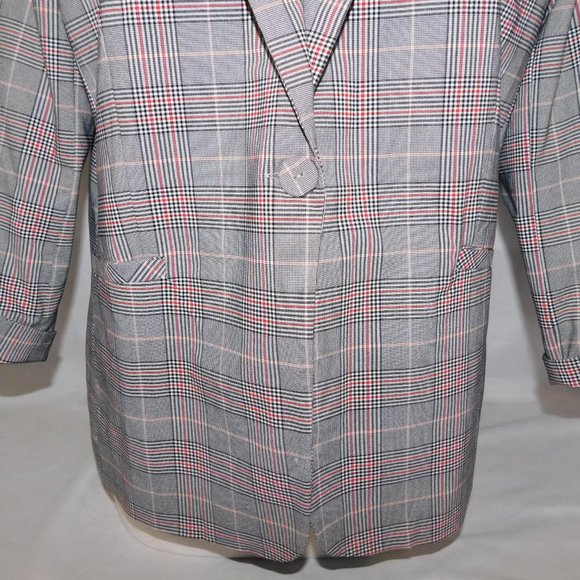 Jules & Leopold Womens L Black White Red Plaid Check Blazer 3/4 Sleeve Preppy - Picture 4 of 12